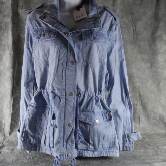NWT Nanette LePore Solid Blue DENIM CARGO JACKET Women's Size L MSRP $100 ANB - Picture 1 of 5
